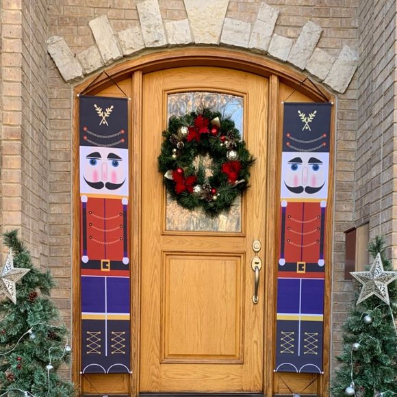 Christmas Door Decorations Nutcracker Decor Outdoor Holiday Xmas Porch Signs Set - Picture 1 of 7